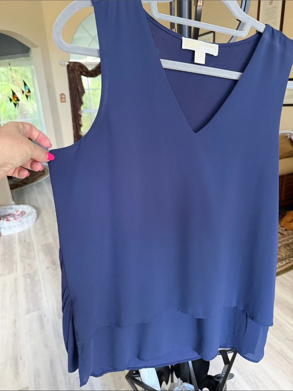 Michael Kors Royal Blue Layered V-Neck Chiffon Tank